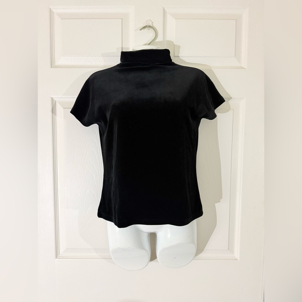 VTG Talbots Petites Black Velvet Mock Neck Top 90s Minimalist S Dark Academia